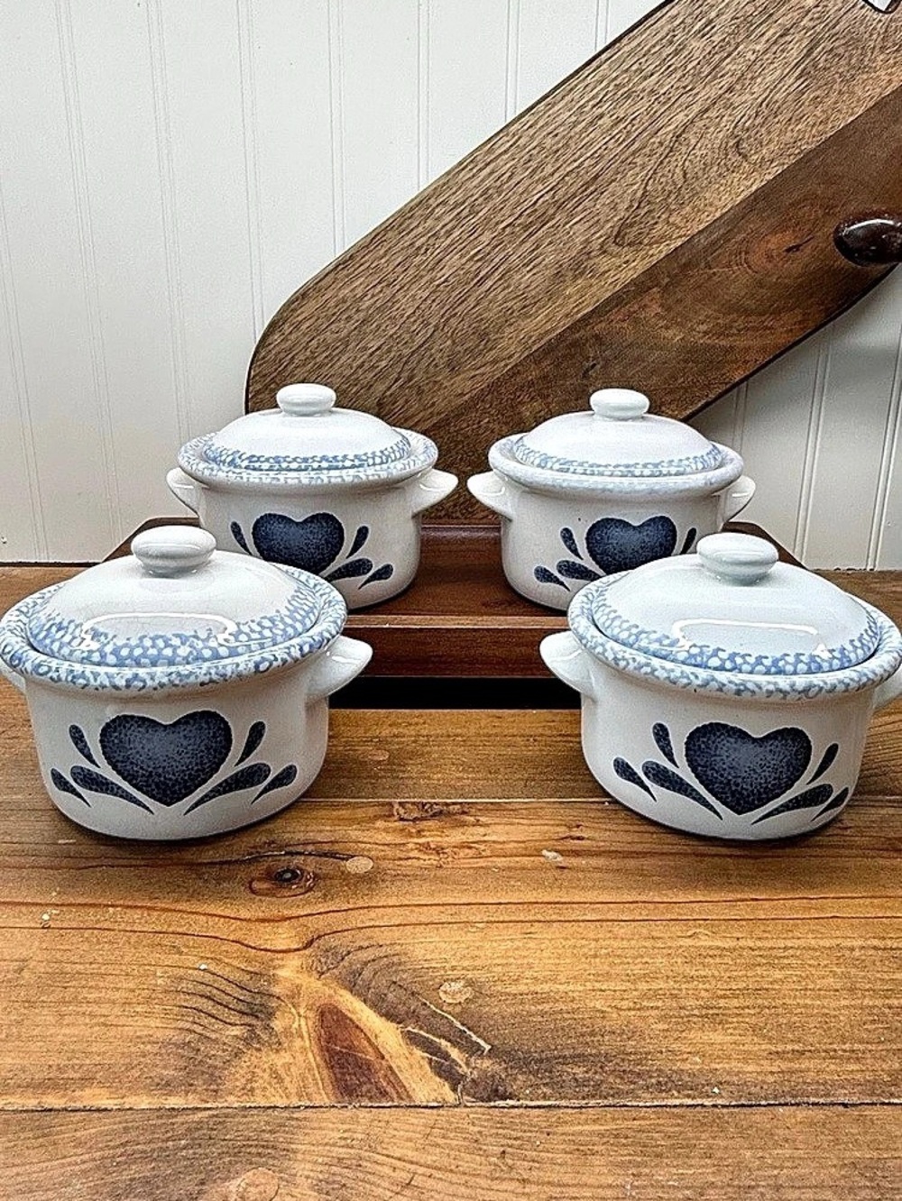 Vintage Folk Craft Hearts Mini Lidded Casseroles Set of 4